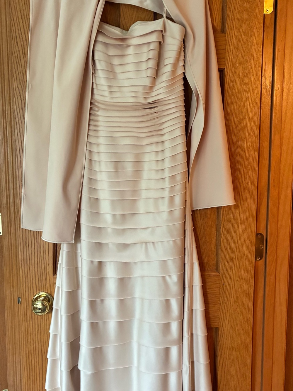 JS Collections Strapless Tiered Evening Gown in Light Beige/light peach
